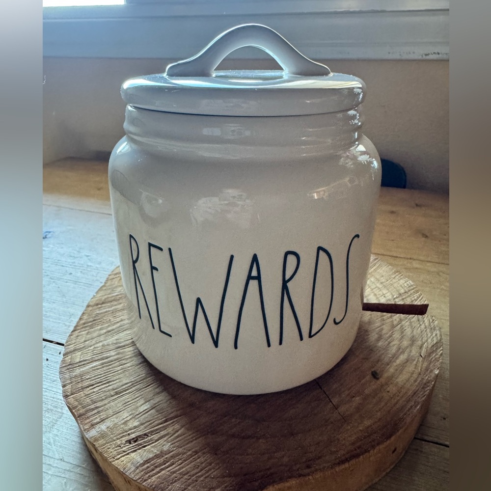 Rae Dunn White 'REWARDS' Ceramic Jar with Lid